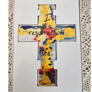 Demdaco Sure Grace Ceramic Cross Featuring John 11:25 Wall Hanging